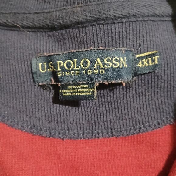U.S. POLO ASSN. Men's 4XLT 1/4 Zip Red Long-Sleeved Pull Over 100% Cotton Shirt - Picture 2 of 11